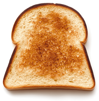 A close-up view of a single slice of perfectly toasted bread. png