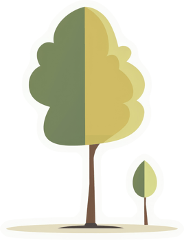 A stylized illustration of a tree with autumnal and springtime leaves. png