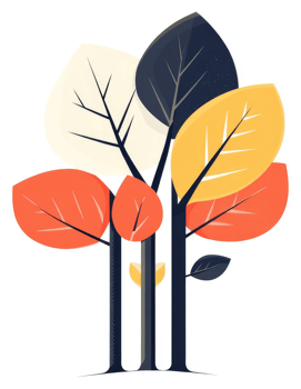 A vibrant illustration of autumn trees with colorful leaves. png