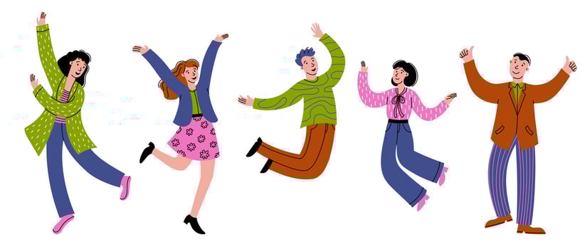 Happy people jumping. Doodle business office workers jumping, joy and successful person, happy professional corporate employees. businessmen group jump vector
