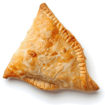 A golden, triangular pastry filled with savory ingredients. png