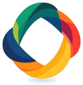 A vibrant, interconnected, abstract design formed by swirling, colorful ribbons. png