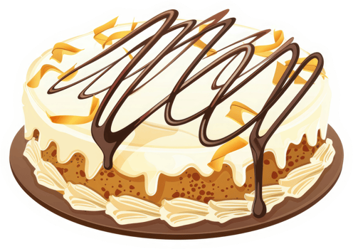 A delicious round cake decorated with chocolate and orange zest. png
