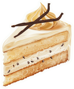 A delectable slice of vanilla cake with creamy frosting and chocolate sprinkles. png