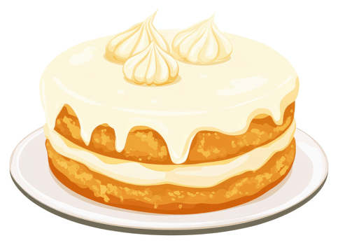A layered cake topped with white icing and meringue. png