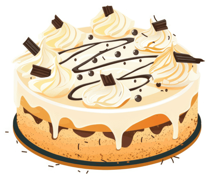 A delicious layered cake adorned with whipped cream, chocolate shavings, and drizzled chocolate. png