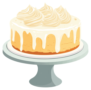 A delicious-looking cheesecake with rich frosting and drizzled icing on a cake stand. png