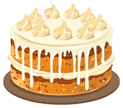 A delectable layered cake adorned with creamy frosting and drizzled icing. png