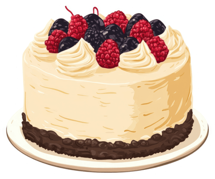 A delicious layered cake adorned with fresh berries and whipped cream. png
