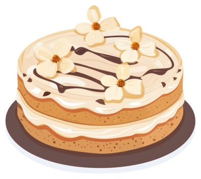 A beautiful floral cake decorated with cream and chocolate drizzle. png