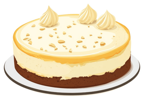 A delectable round cheesecake topped with whipped cream and crunchy nuts. png