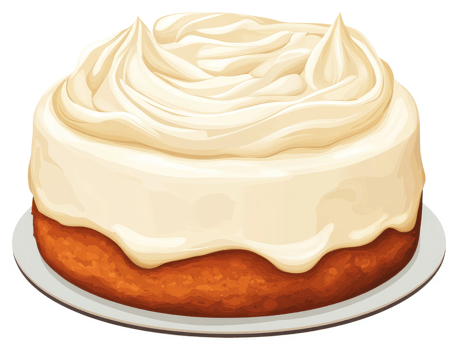 A round cake topped with a generous layer of creamy icing. png
