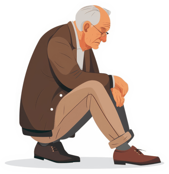Depressed elderly man sits alone, showing vulnerability and sorrow. png