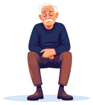 A lonely elderly man sits in contemplation, his sadness evident. png