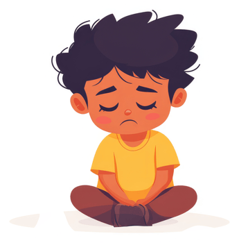 A young boy with a sad expression sits on the floor. png