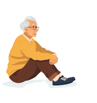 A pensive elderly man sits alone, lost in thought. png
