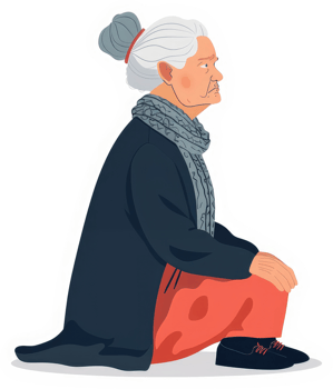 A pensive elderly woman in a thoughtful pose. png
