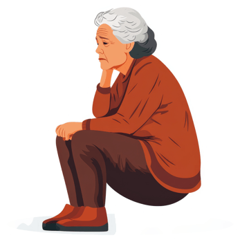 A pensive elderly woman sits alone, reflecting on life. png