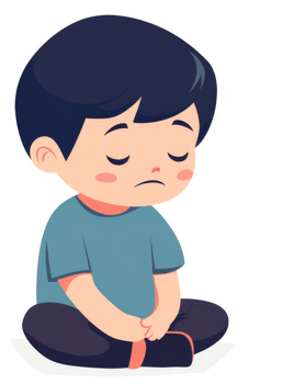 A pensive young boy sitting thoughtfully, displaying a melancholic expression. png