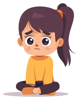 A sad little girl sits on the floor, feeling down. png