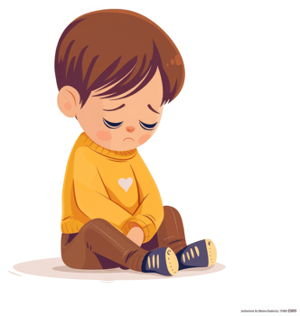 A sad little boy sitting on the floor, feeling down. png