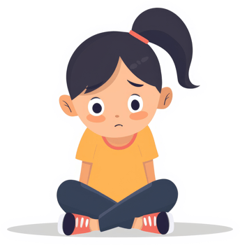 A sad young girl sitting with a thoughtful expression. png