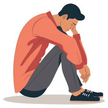 Depressed young man sitting dejectedly. png