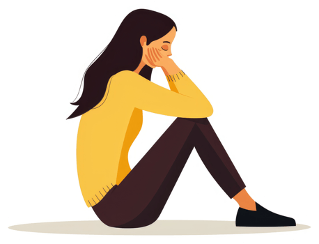 Depressed young woman sitting alone, feeling down. png