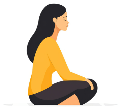 A pensive woman in a seated pose, reflecting. png