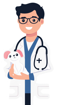 A friendly veterinarian holding a small dog. png