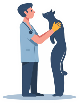 A veterinarian examines a dog in a veterinary clinic. png