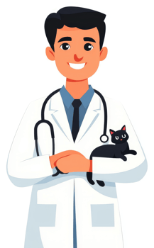 A friendly veterinarian holding a black cat. png