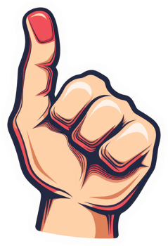 A stylized illustration of a raised hand with a pointed index finger. png