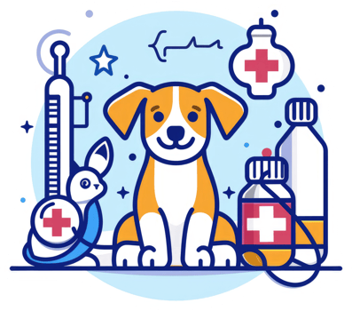 Happy dog and bunny receiving veterinary care. png