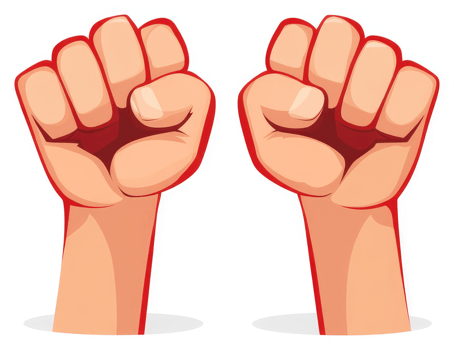 Two clenched fists raised in a powerful gesture of unity. png