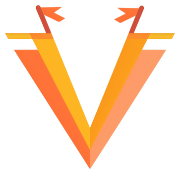 A vibrant v-shaped logo featuring orange and yellow layered triangles. png