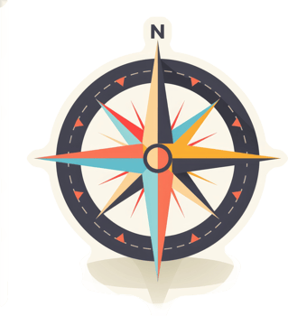 A colorful vintage compass graphic design. png