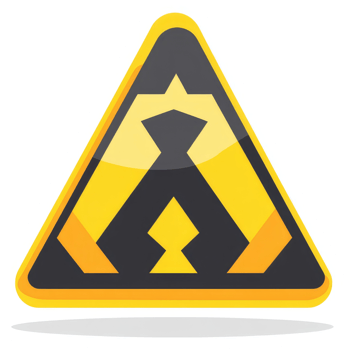 A yellow caution triangle with a complex black symbol. png