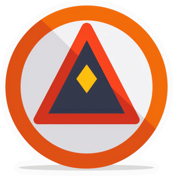 A warning traffic sign with a diamond shape, circular frame, and red and orange colors. png