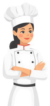 A confident female chef in a professional white uniform. png