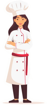 A confident female chef in a professional uniform. png