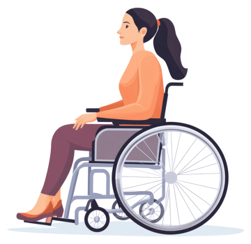 A woman in a wheelchair, profile view, represents inclusivity and accessibility. png