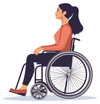 A woman in a wheelchair, profile view, promoting accessibility. png