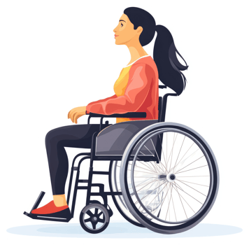 A young woman in a wheelchair, profile view. png