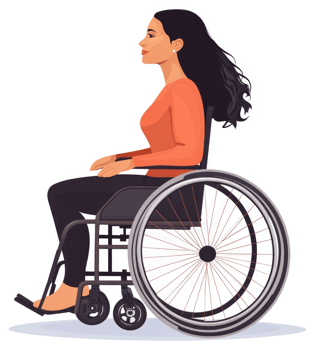A woman in a wheelchair, profile view. png