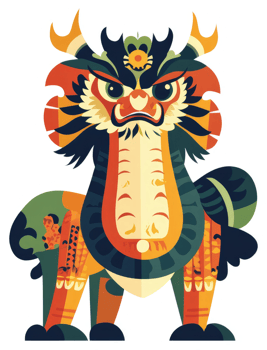A vibrant, stylized illustration of a fierce, mythical dragon. png