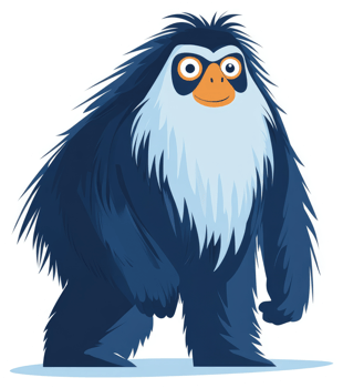 A furry, blue, cartoonish creature with large eyes and a smile. png