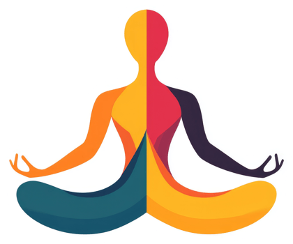 A colorful abstract representation of a person in a meditative yoga pose. png