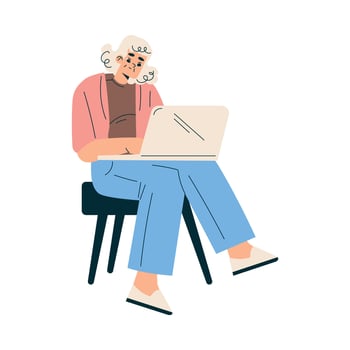 New Technologies with Senior Woman Character at Laptop Illustration vector