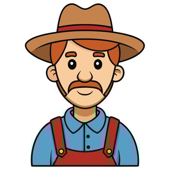 Cartoon farmer character wearing hat and overalls illustration cute farming mascot design vector